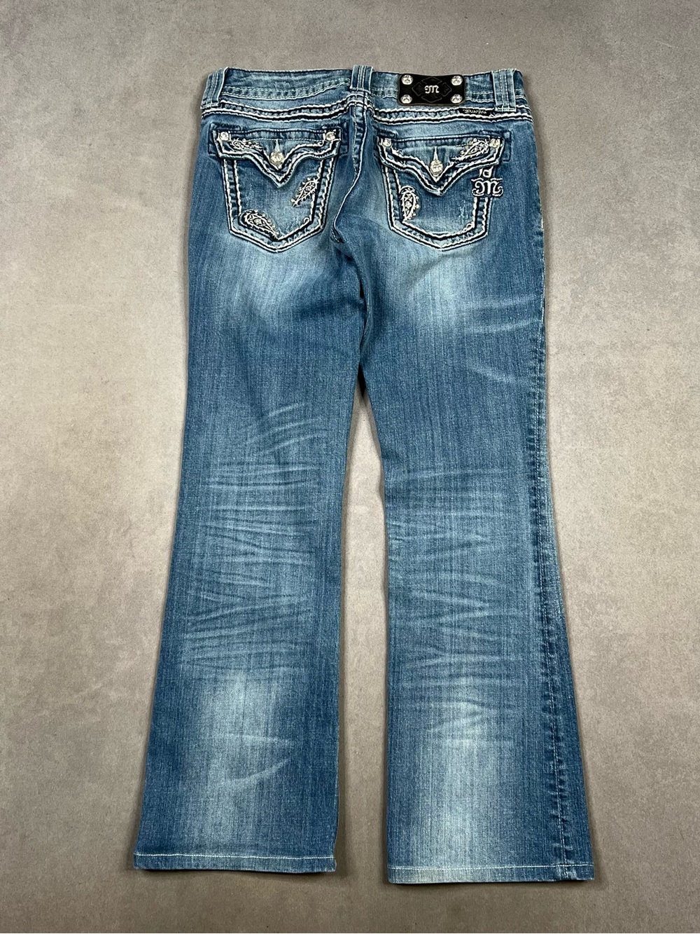 Miss Me Medium Blue Embroidered Wide Leg Jeans